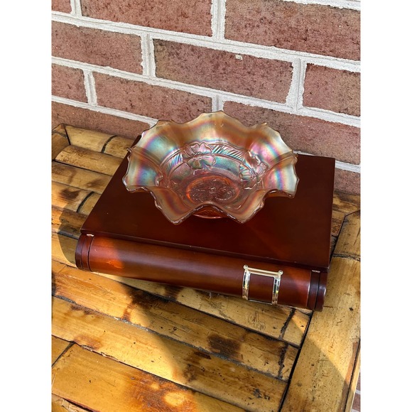 Antique Dugan Diamond Pink Stretch Apple Blossom Carnival Glass Bowl 8" - Picture 7 of 8